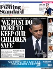 London Evening Standard (UK) Newspaper Front Page for 18 December 2012