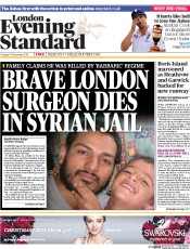 London Evening Standard Newspaper Front Page (UK) for 18 December 2013