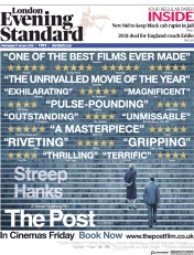 London Evening Standard (UK) Newspaper Front Page for 18 January 2018