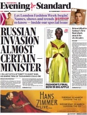 London Evening Standard (UK) Newspaper Front Page for 18 February 2022