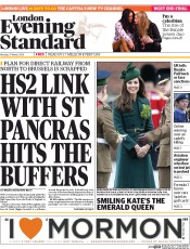 London Evening Standard Newspaper Front Page (UK) for 18 March 2014