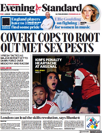 London Evening Standard Newspaper Front Page (UK) for 18 March 2023