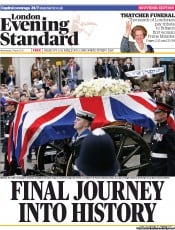 London Evening Standard (UK) Newspaper Front Page for 18 April 2013