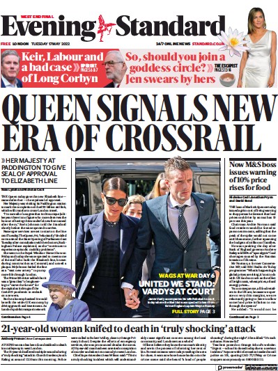 London Evening Standard Newspaper Front Page (UK) for 18 May 2022