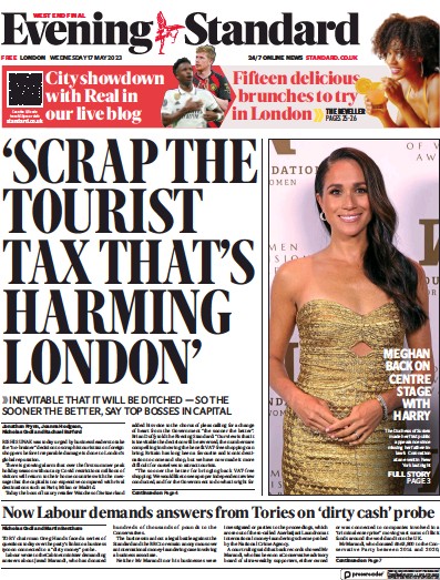 London Evening Standard Newspaper Front Page (UK) for 18 May 2023
