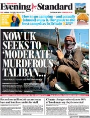 London Evening Standard (UK) Newspaper Front Page for 18 August 2021