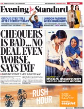 London Evening Standard (UK) Newspaper Front Page for 18 September 2018