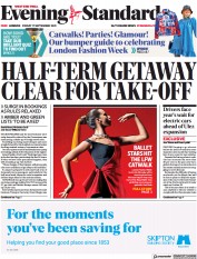 London Evening Standard (UK) Newspaper Front Page for 18 September 2021