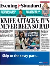 London Evening Standard (UK) Newspaper Front Page for 19 October 2018