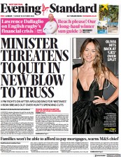 London Evening Standard (UK) Newspaper Front Page for 19 October 2022