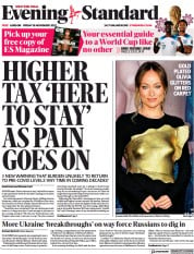 London Evening Standard (UK) Newspaper Front Page for 19 November 2022