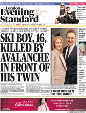 London Evening Standard Newspaper Front Page (UK) for 19 December 2013