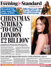 London Evening Standard (UK) Newspaper Front Page for 19 December 2022