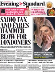 London Evening Standard (UK) Newspaper Front Page for 19 January 2023