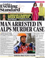 London Evening Standard (UK) Newspaper Front Page for 19 February 2014