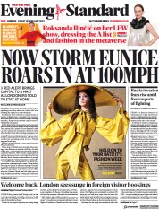 London Evening Standard (UK) Newspaper Front Page for 19 February 2022