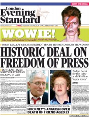 London Evening Standard Newspaper Front Page (UK) for 19 March 2013