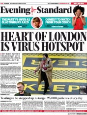 London Evening Standard (UK) Newspaper Front Page for 19 March 2020