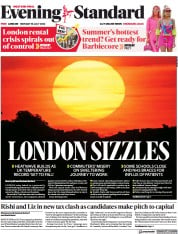 London Evening Standard (UK) Newspaper Front Page for 19 July 2022