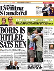 London Evening Standard Newspaper Front Page (UK) for 19 August 2011