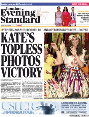 London Evening Standard (UK) Newspaper Front Page for 19 September 2012