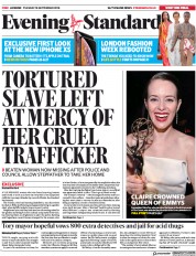 London Evening Standard (UK) Newspaper Front Page for 19 September 2018