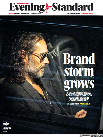 London Evening Standard Newspaper Front Page (UK) for 19 September 2023