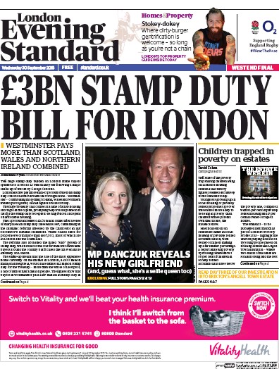 London Evening Standard Newspaper Front Page (UK) for 1 October 2015
