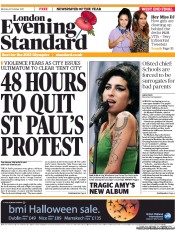 London Evening Standard Newspaper Front Page (UK) for 1 November 2011