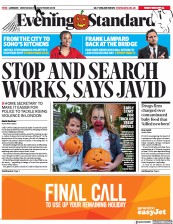 London Evening Standard (UK) Newspaper Front Page for 1 November 2018