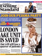 London Evening Standard Newspaper Front Page (UK) for 1 February 2013