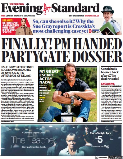 London Evening Standard Newspaper Front Page (UK) for 1 February 2022