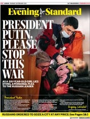 London Evening Standard (UK) Newspaper Front Page for 1 March 2022