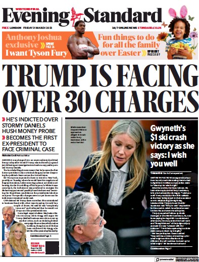 London Evening Standard Newspaper Front Page (UK) for 1 April 2023