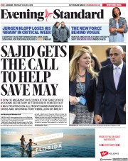 London Evening Standard (UK) Newspaper Front Page for 1 May 2018