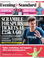 London Evening Standard (UK) Newspaper Front Page for 1 June 2019