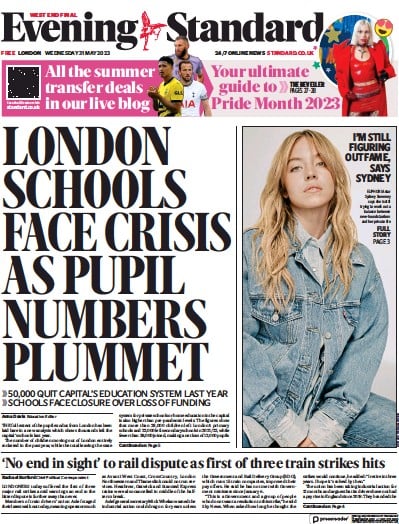 London Evening Standard Newspaper Front Page (UK) for 1 June 2023