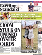 London Evening Standard (UK) Newspaper Front Page for 1 July 2013