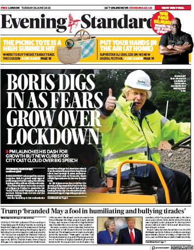 London Evening Standard Newspaper Front Page (UK) for 1 July 2020