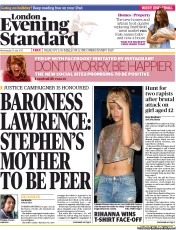 London Evening Standard (UK) Newspaper Front Page for 1 August 2013
