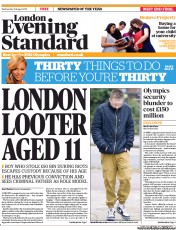 London Evening Standard Newspaper Front Page (UK) for 1 September 2011