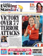 London Evening Standard Newspaper Front Page (UK) for 1 September 2012