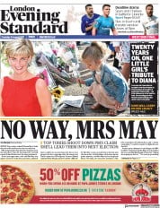 London Evening Standard (UK) Newspaper Front Page for 1 September 2017