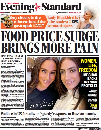 London Evening Standard Newspaper Front Page (UK) for 20 October 2022