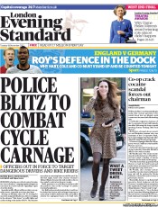 London Evening Standard Newspaper Front Page (UK) for 20 November 2013