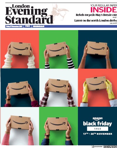 London Evening Standard Newspaper Front Page (UK) for 20 November 2017