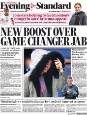 London Evening Standard (UK) Newspaper Front Page for 20 November 2020