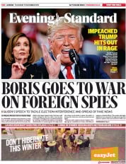 London Evening Standard (UK) Newspaper Front Page for 20 December 2019