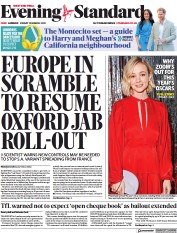 London Evening Standard (UK) Newspaper Front Page for 20 March 2021