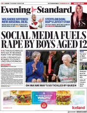 London Evening Standard (UK) Newspaper Front Page for 20 April 2018